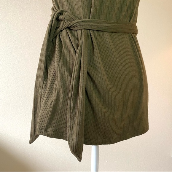 Olive Green V-Neck Rib Wrap Tank Top, Bobeau - Picture 4 of 6